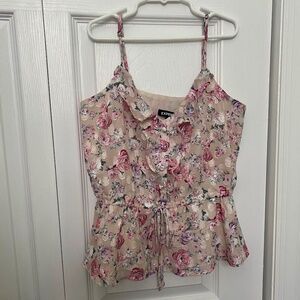 NEW Express Floral Drawstring Tie Waist Ruffle Cami XXS